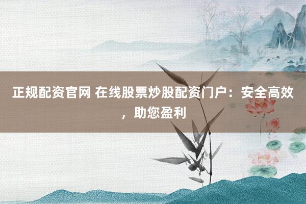 正规配资官网 在线股票炒股配资门户：安全高效，助您盈利
