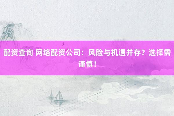 配资查询 网络配资公司：风险与机遇并存？选择需谨慎！