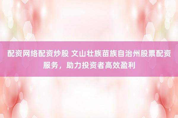 配资网络配资炒股 文山壮族苗族自治州股票配资服务，助力投资者高效盈利