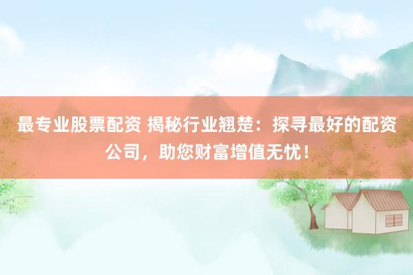 最专业股票配资 揭秘行业翘楚：探寻最好的配资公司，助您财富增值无忧！