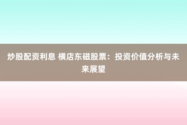 炒股配资利息 横店东磁股票：投资价值分析与未来展望