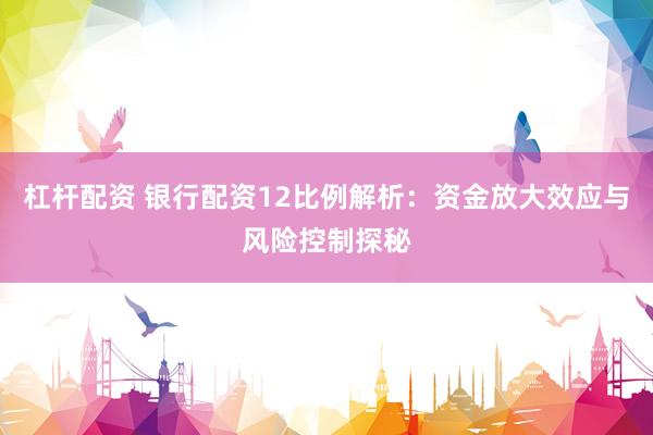 杠杆配资 银行配资12比例解析：资金放大效应与风险控制探秘