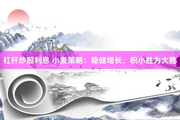 杠杆炒股利息 小麦策略：稳健增长，积小胜为大胜