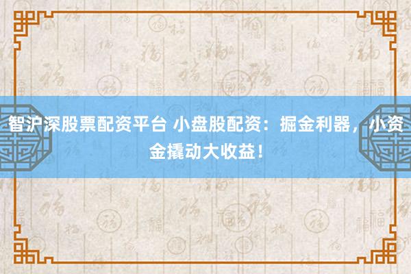 智沪深股票配资平台 小盘股配资：掘金利器，小资金撬动大收益！